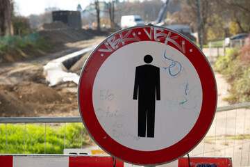 Traffic sign. Passage is prohibited.Territory of construction.