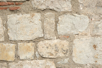 Grey Old Destroyed Brick Wall.