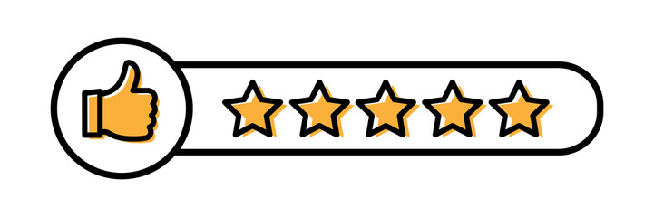 Reputation 5 thumbs up star icon. Customer review icon, quality evaluation, feedback. Isolated vector illustration.
