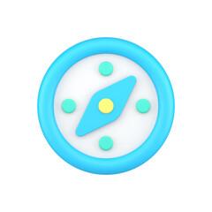 Minimalist retro compass with arrow for geography position geolocation checking blue 3d icon
