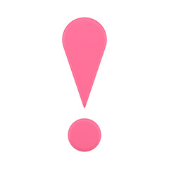 Pink glossy exclamation point front view attention error warning realistic 3d icon