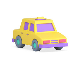 Fototapeta premium Taxi urban service yellow car with signboard front side view realistic 3d icon