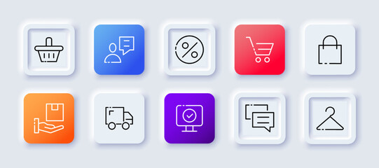 Aim set icon. Sale of goods, target audience, income, business, online store, world. Contextual advertising. Neomorphism style. Vector line icon for Business and Advertising