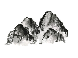 Watercolor painting abstract ink landscape mountain fog .Traditional chinese painting. asia art style.png.	 - 544599124