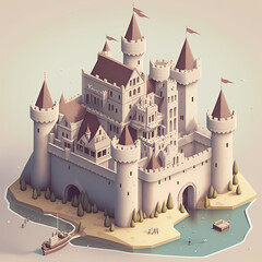 3d isometric medieval castle