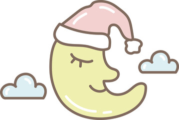 Cute sleeping Moon and cloud sky kids pastel doodle cartoon