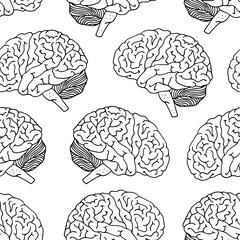 Seamless vector pattern with brain, hand drawn illustration