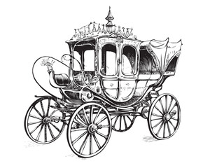 Fototapeta na wymiar Vintage royal carriage retro, sketch drawn hand.Vector illustration.