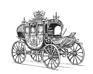 Vintage carriage retro, sketch drawn in ink.Vector illustration.