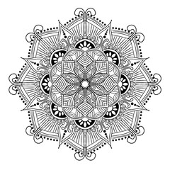 Decorative monochrome ethnic mandala pattern. Anti-stress coloring book page for adults. Hand drawn illustration