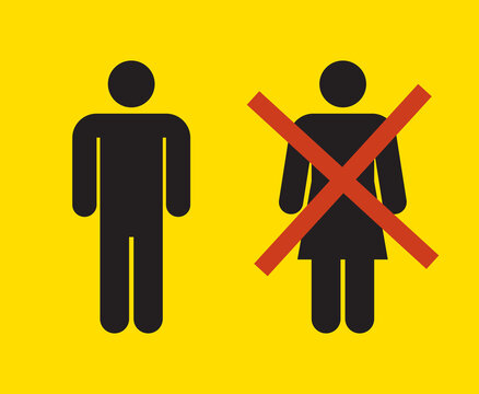 couple designed with sign-style showing a woman canceled. gender discrimination. sexism. human rights