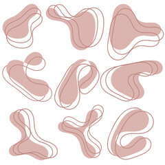 Organic amoeba blob shape abstract with line vector illustration isolated on white background. Set of irregular round blob form graphic element. Doodle drops with outline circle, vector illustration.