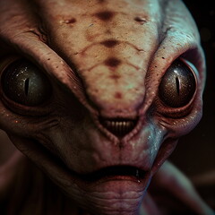 Obraz premium Alien creature creepy Portrait 3D illustration with dramatic lighting closeup zoom shot, reflecting the cultural heritage of another world