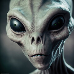 Naklejka premium Alien creature creepy Portrait 3D illustration with dramatic lighting closeup zoom shot, reflecting the cultural heritage of another world