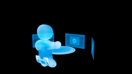 virtual universe user avatar is buying or downloading videos, isolated - object 3D rendering