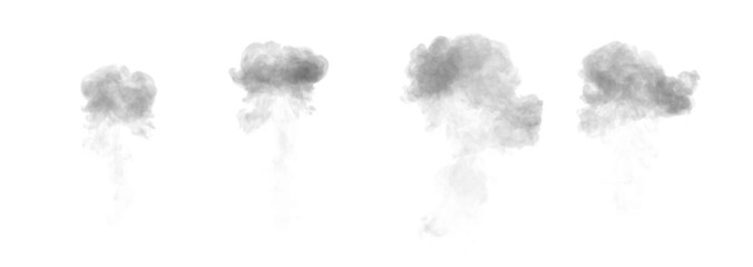 Four black smoke clouds after burst, isolated - object 3D illustration