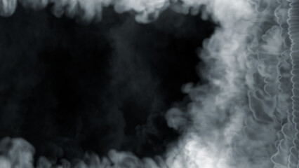 Side frame of dense white smoke, isolated - abstract 3D rendering