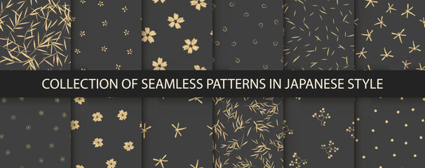 12 different asian vector seamless patterns. Endless texture can be used for wallpaper, pattern fills, web page background,surface textures.