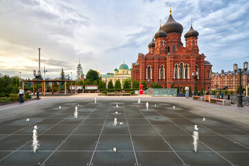 Assumption Cathedral and the fountain in Tula city, Russia - obrazy, fototapety, plakaty