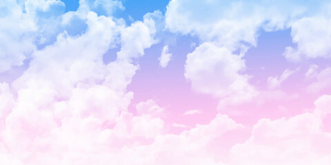 A soft cloud background with a pastel colored pink to blue gradient.