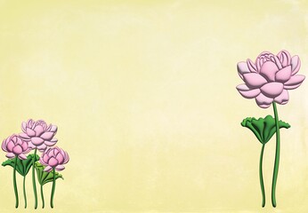 3D pink lotus illustration flower decoration art floral artwork botanical yellow overlay printable