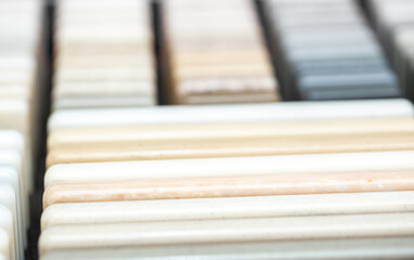 A set of samples of stones for decorative interior decoration. Beautiful set of marble and granite...