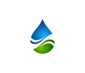 Nature Water Logo - Purity and Freshness Symbol - Water Drop Leaf Icon