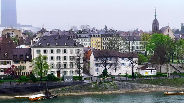 Altstadt Kleinbasel panorama behind River Rhine, Basel, Switzerland