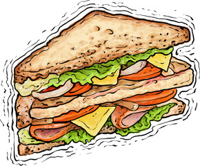Sandwich with ham and cheese illustration