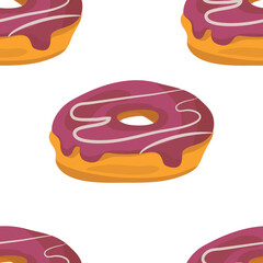 Seamless donut set. Chocolate sprinkled with powdered sugar, with colored glaze, donuts with sugar. Appetizer, Food. Bakery. A variety of dishes to decorate the kitchen or menu.