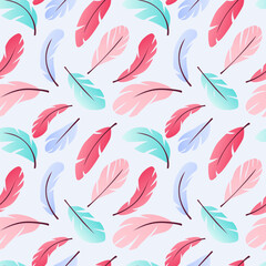 Feather seamless pattern on pastel pink background. Backdrop for wallpaper, print, textile, fabric, wrapping. Vector illustration