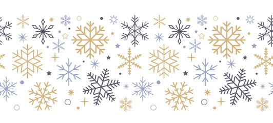 Christmas ornament. Xmas banner. Vector seamless snowflake border. Winter pattern