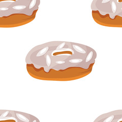 Seamless donut set. Chocolate sprinkled with powdered sugar, with colored glaze, donuts with sugar. Appetizer, Food. Bakery. A variety of dishes to decorate the kitchen or menu.