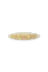 Subject shot of a glittering hair clip in the shape of an oval. The golden hair clip is isolated on the white background. Vogue accessory for ladies and girls.