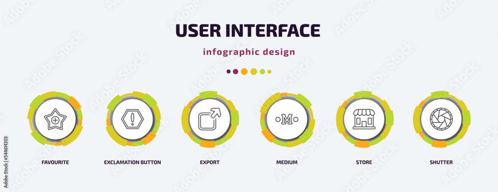 Poster user interface infographic template with icons and 6 step or option. user interface icons such as fa