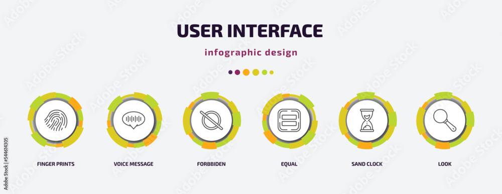 Poster user interface infographic template with icons and 6 step or option. user interface icons such as fi