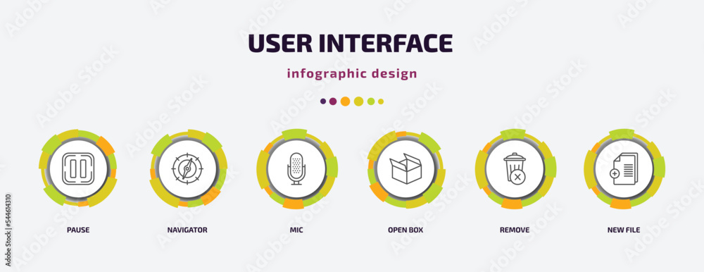 Aufkleber user interface infographic template with icons and 6 step or option. user interface icons such as pa