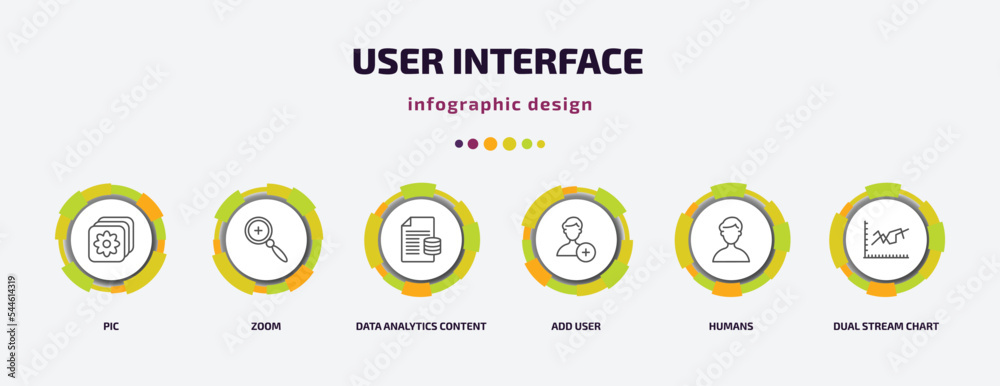 Poster user interface infographic template with icons and 6 step or option. user interface icons such as pi