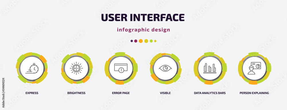 Poster user interface infographic template with icons and 6 step or option. user interface icons such as ex