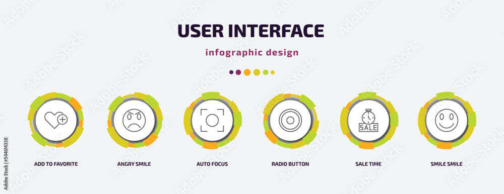 Poster user interface infographic template with icons and 6 step or option. user interface icons such as ad
