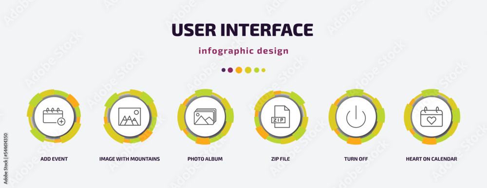 Poster user interface infographic template with icons and 6 step or option. user interface icons such as ad