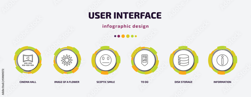 Poster user interface infographic template with icons and 6 step or option. user interface icons such as ci