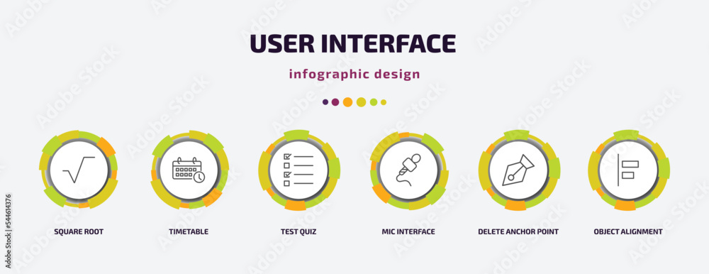 Poster user interface infographic template with icons and 6 step or option. user interface icons such as sq