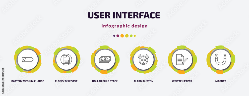 Poster user interface infographic template with icons and 6 step or option. user interface icons such as ba