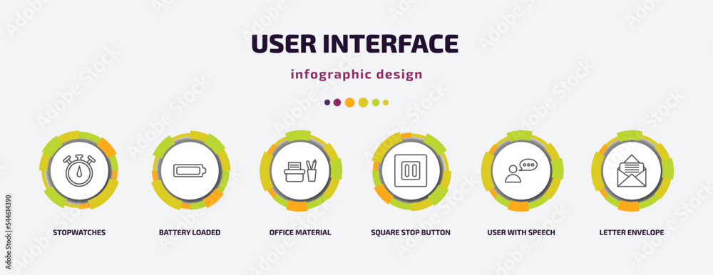 Poster user interface infographic template with icons and 6 step or option. user interface icons such as st