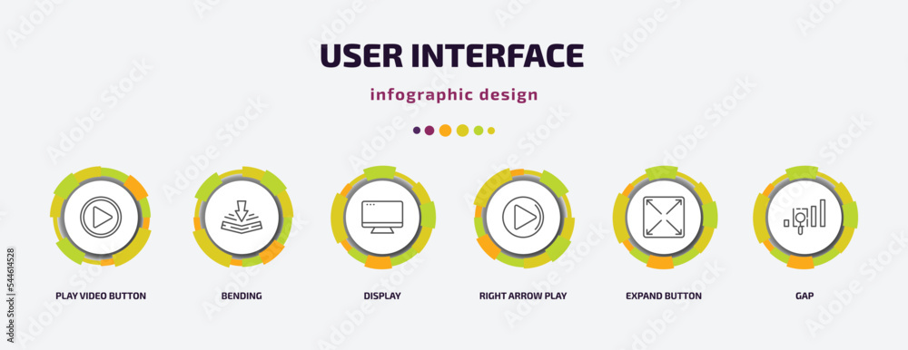 Poster user interface infographic template with icons and 6 step or option. user interface icons such as pl