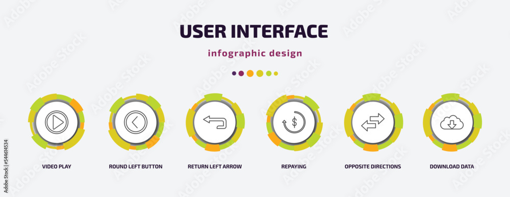Poster user interface infographic template with icons and 6 step or option. user interface icons such as vi