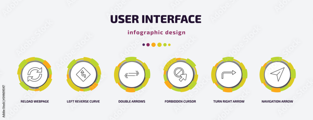 Poster user interface infographic template with icons and 6 step or option. user interface icons such as re