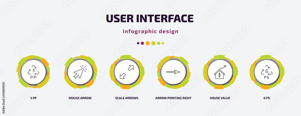 Poster user interface infographic template with icons and 6 step or option. user interface icons such as 5 
