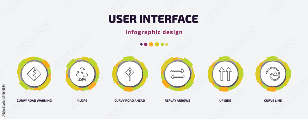 Poster user interface infographic template with icons and 6 step or option. user interface icons such as cu